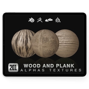 Alfabetos de tablones de madera para Nomad Sculpt Blender ZBrush / Pinceles de detalle de superficie / Suelo de corteza de grano / Detalle de textura 3D PNG