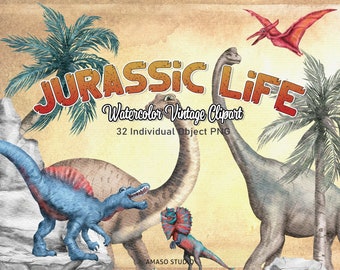 Jurassic Life Watercolor Clipart High Resolution PNGs