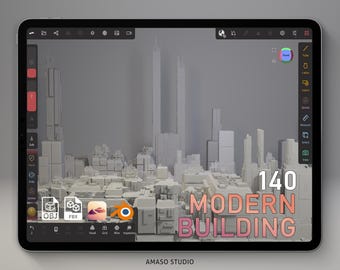Modern City Building Kitbash – 140 OBJ-bestanden | 3D stedelijke wolkenkrabber en architectuurmodellen voor Blender, Nomad Sculpt, ZBrush