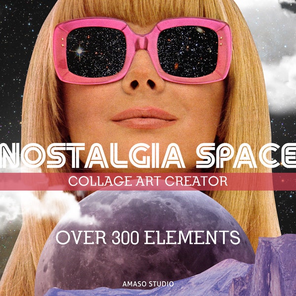 Nostalgie Space Collage Creator, über 300+ Elemente hochauflösendes Kunstwerk PNG ausgeschnitten