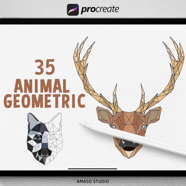 Geometrische Tier Procreate Stempel, Tier Illustration Geometrie für Procreate