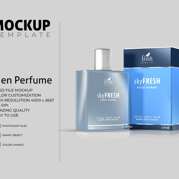 Men Perfume Mockup, Bottle Label Mockup, Photoshop Mockup Editable