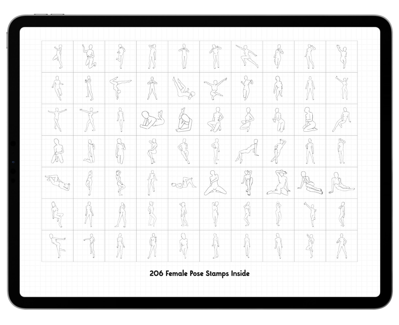 Female Drawing Pose Stamps | 206 Figure Reference Brushes (procreate ...