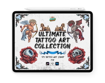 470+ Tattoo Flash Art Stamps | Procreate, Photoshop, CSP (Digital Download)