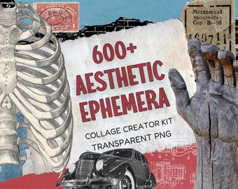 Vintage Ephemera Collage Creator Kit, PNG Scrapbook Clipart, Junk Journal Elements (600+ Images)