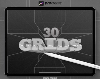 3D Lettering Grid Procreate Stamp, Guide grids for Procreate