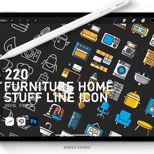 Sello de icono de muebles y artículos para el hogar para Procreate, pincel de Photoshop y pincel de Clip Studio.