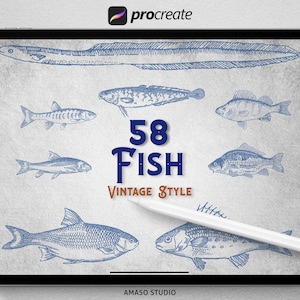 Fish Vintage Style Procreate Stamp, Fish Illustration For Procreate
