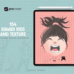 Kawaii Kids Procreate Stamp and Texture Brushes, Procreate Manga, Procreate Chibi, Procreate Anime, Cute Girl Stamp