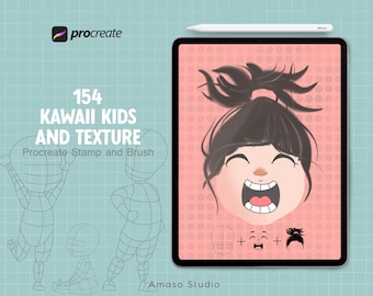 Pinceles de sellos Kawaii Kids para Procreate, Manga Chibi Anime (Descarga digital)