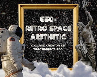 Retro Space Collage Creator Kit PNG, Galaxy Scrapbook Clipart, Junk Journal Elements, Vintage Aesthetic Printable, 650+ Images