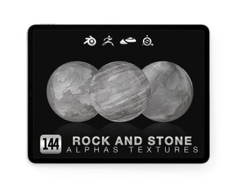 Rock Stone Alphas dla Nomad Sculpt Blender ZBrush | Pędzle do szczegółów powierzchni | Teren klifu i głazu | Tekstura 3D PNG