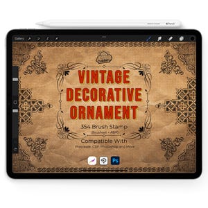 Vintage ornamentstempels voor Procreate en Photoshop – 354 bloeipenselen (digitale download)