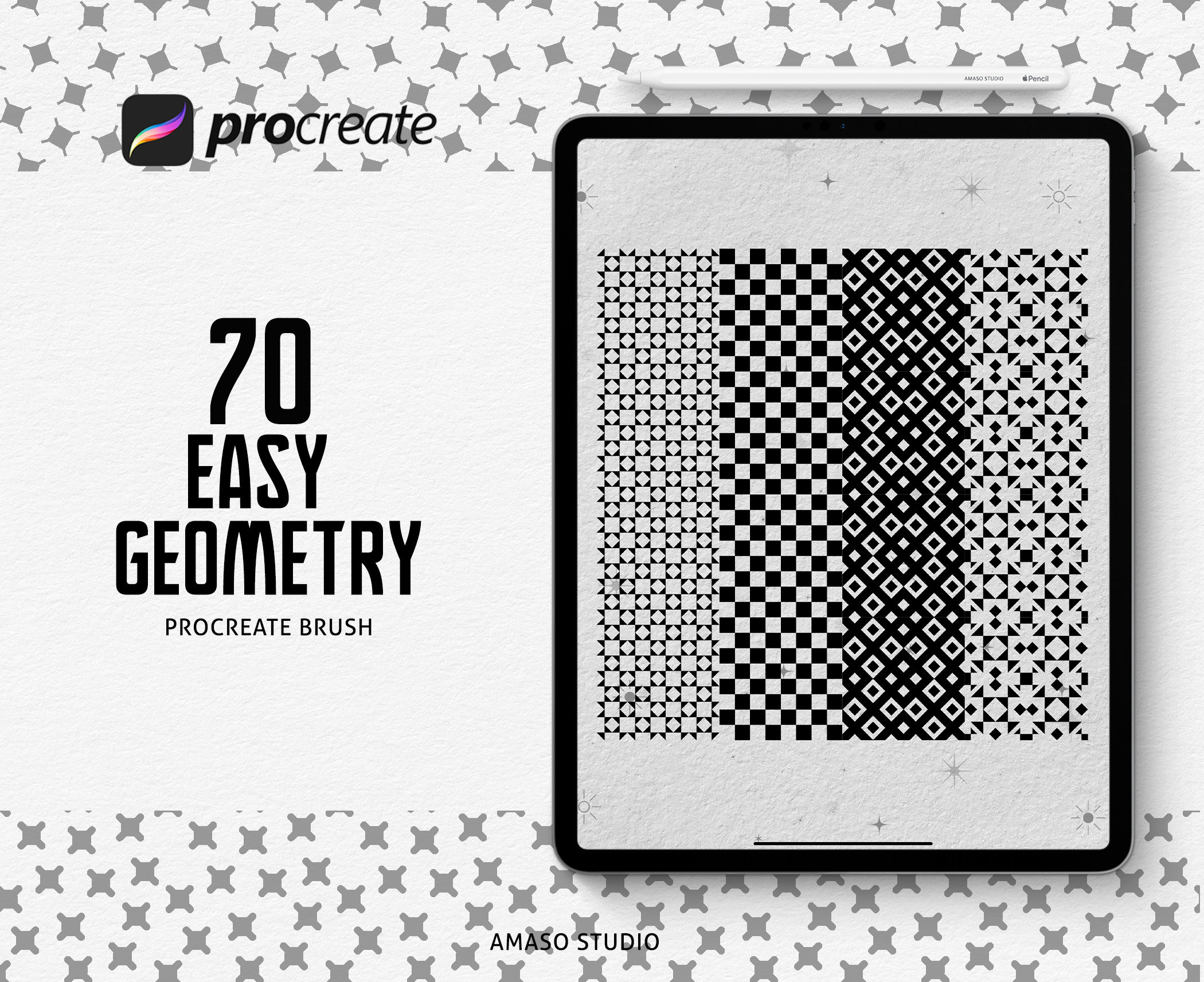 70 pinceles Procreate Easy Geometry – Sellos de formas geométricas para arte y diseño rápidos