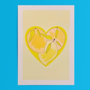 I Herz Mangoes - Gelb Risograph A6 Druck