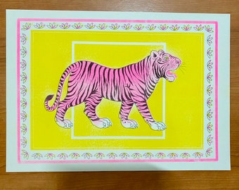 Udaipur Pink Tiger - Risograph Large A3 Print