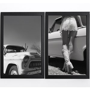 Black and White Texas Themed Wall Art Prints Vintage Car and Cowboy Boots Photography Set , Austin, western, San Antonio, Wall Art, Downtown