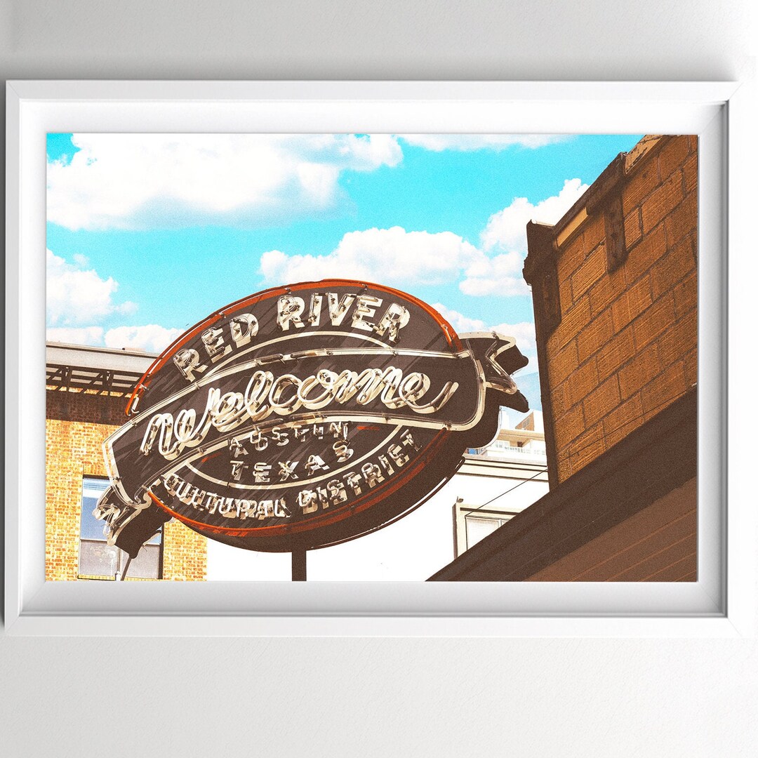 Red Austin Sign Austin Texas Red River Neon Sign Print: Downtown Photography Wall Art ...