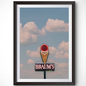 Austin Texas Print, Braum&#39;s Ice Cream Print, Texas Photography, Neon Sign Decor, Ice cream Print, Downtown Austin, Hillsboro Tx