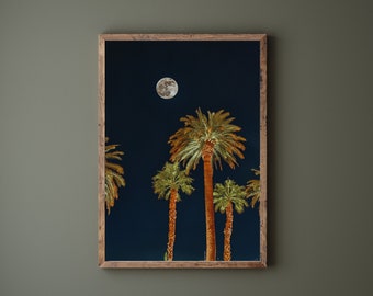 Los Angeles, California, Palm Trees, Sunset Blvd, Iconic, L.A., Southern California, Moon, Night sky, Moonlit Palms, Print, Photography,