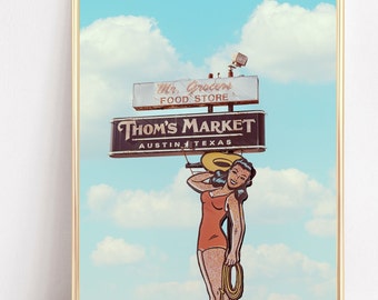 Austin Texas Print: Thom's Market Neon Sign, Texas Photography