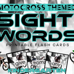 Kindergarten Motocross Dolch Sight Word Flash Cards Digital Download