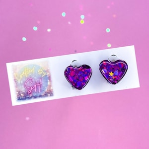 Clip-On Earrings, Heart Earrings, Handmade Clip-On Earrings, Glitter Clip-On earrings, Clip-On, Gift Ideas, Girls Earrings, Clip Earrings