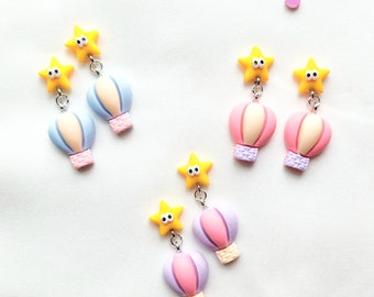 Balloon post back Earrings,Star Earrings, Clay Earrings, Cute Earrings, Dangle Earrings, Pastel Earrings, Stars, Girls Earrings,