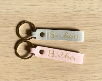 Couples keyring, Set of two, Pair of personalised keyrings,  PU leather keyring, Personalised gift, His and Hers, Personalized keyring
