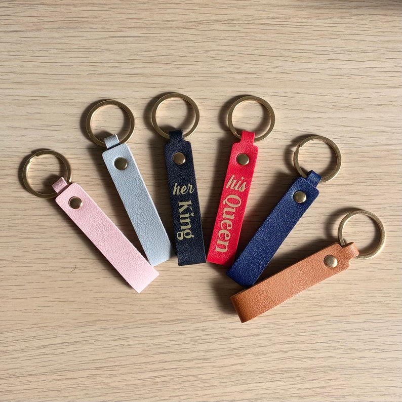 Couples Keyring, Set of Two, Pair of Personalised Keyrings, PU Leather