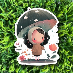 Girl with Umbrella in the Rain // matte vinyl sticker