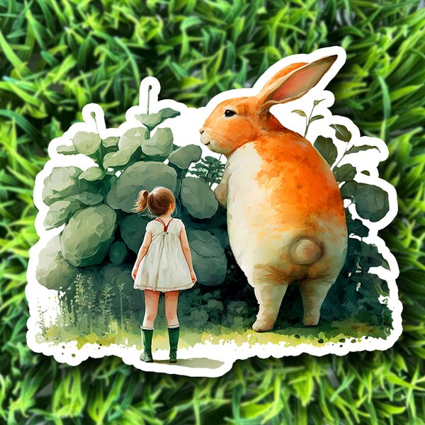 Tiny Girl with Rabbit // matte vinyl sticker