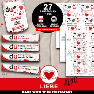 Duplo banderoles love, romantic gift Valentine&#39;s Day, DIY gift idea woman, anniversary man, wedding anniversary partner, pdf print, A023