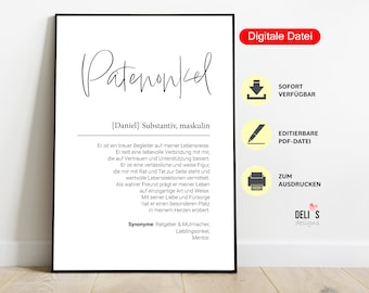 Poster godfather definition, personalizable baptism gift, godfather birthday, thank you uncle Christmas gift, DIY pdf, available immediately, A148