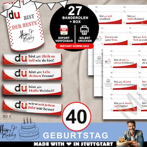 Duplo Banderolen, Geschenk 40. Geburtstag, Geburtstagsgeschenk Mann, Mitbringsel Frau, DIY Geschenkidee drucken, 40 Jahre Feier, pdf, A082