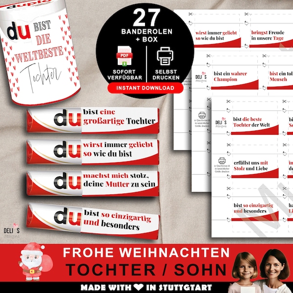 Duplo Banderolen Tochter Sohn, Geschenkbox Kinder, Du Botschaft Lieblingsmensch, persönliches Geschenk, Weihnachtsgeschenk, sofort pdf, DIY