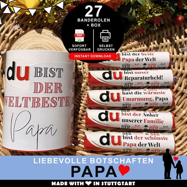 Duplo Banderolen Papa, Geschenk Vatertag selbst basteln, persönliches Geburtstagsgeschenk Vater, Vorlage DIY, sofort drucken, last minute