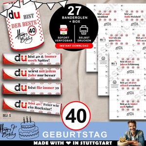 Duplo Banderolen, Geschenk 40. Geburtstag, Geburtstagsgeschenk Mann, Mitbringsel Frau, DIY Geschenkidee drucken, 40 Jahre Feier, pdf, A081