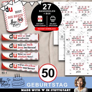 Duplo Banderolen, Geschenk 50. Geburtstag, Geburtstagsgeschenk Mann, Mitbringsel Frau, DIY Geschenkidee drucken, 50 Jahre Feier, pdf, A084
