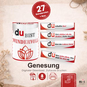 Duplo Banderolen Mutmacher, Aufmunterung kranker Freund, persönliches Geschenk zur Genesung, Mitbringsel Besuch Krankenhaus, DIY pdf, A048