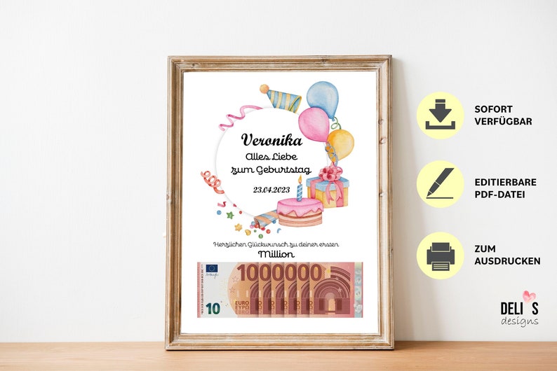 Holz Geldgeschenk „Erste Million“ – Personalisierbare Geschenkverpackung Für Geld, 12x18 Cm