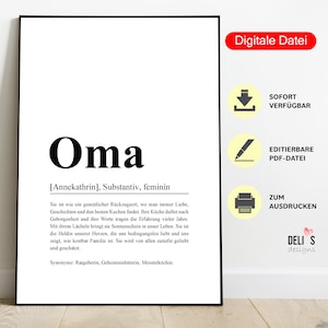 Grandma Definition Poster – Personalizable Gift for Grandmother, Christmas Gift for Grandparents, Grandma&#39;s Day Love, DIY PDF, available now, A143