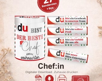 Duplo Banderolen Weihnachten Chef oder Chefin | PDF Vorlage zum Ausdrucken und DIY | Danke für Kollegen im Büro | Tannenbaum | A002