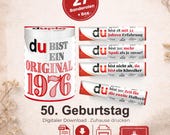 Duplo Banderolen, Geschenk 50. Geburtstag, Jahrgang 1976, Geburtstagsgeschenk Mann, Mitbringsel Frau, DIY Geschenkidee, 50 Jahre Feier, A083