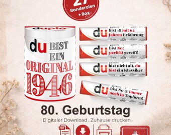 Duplo wrappers, 80th birthday gift, birthday present for men, gift for women, DIY gift idea print, 80th birthday celebration, PDF, A093