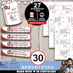 Duplo Banderolen, Geschenk 30. Geburtstag, Geburtstagsgeschenk Mann, Mitbringsel Frau, DIY Geschenkidee drucken, 30 Jahre Feier, pdf, A079