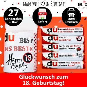 Duplo Banderolen 18. Geburtstag, Idee Geburtstagsgeschenk 18, Geschenkbox Junge, Kleinigkeit Geburtstag Mädchen, Du Botschaft, DIY pdf, A053