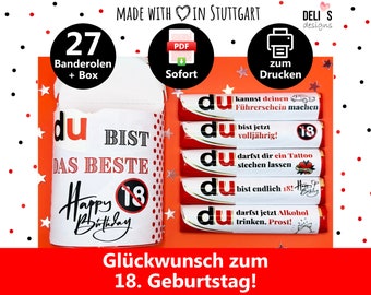 27 Duplo Banderolen 18. Geburtstag, Idee Geburtstagsgeschenk 18, Geschenkbox Junge, Kleinigkeit Geburtstag Mädchen, Du Botschaft, DIY pdf