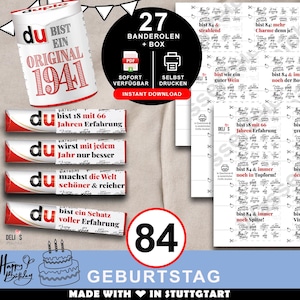 Duplo Banderolen, Geschenk 84. Geburtstag, Jahrgang 1941, Geburtstagsgeschenk Mann, Mitbringsel Frau, DIY Geschenkidee, 84 Jahre Feier, A175