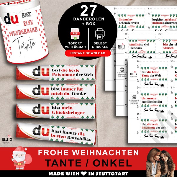 Duplo Banderolen Tante Onkel, Geschenkbox Patentante, Du Botschaft Patenonkel, persönliches Geschenk, Weihnachtsgeschenk last minute, DIY